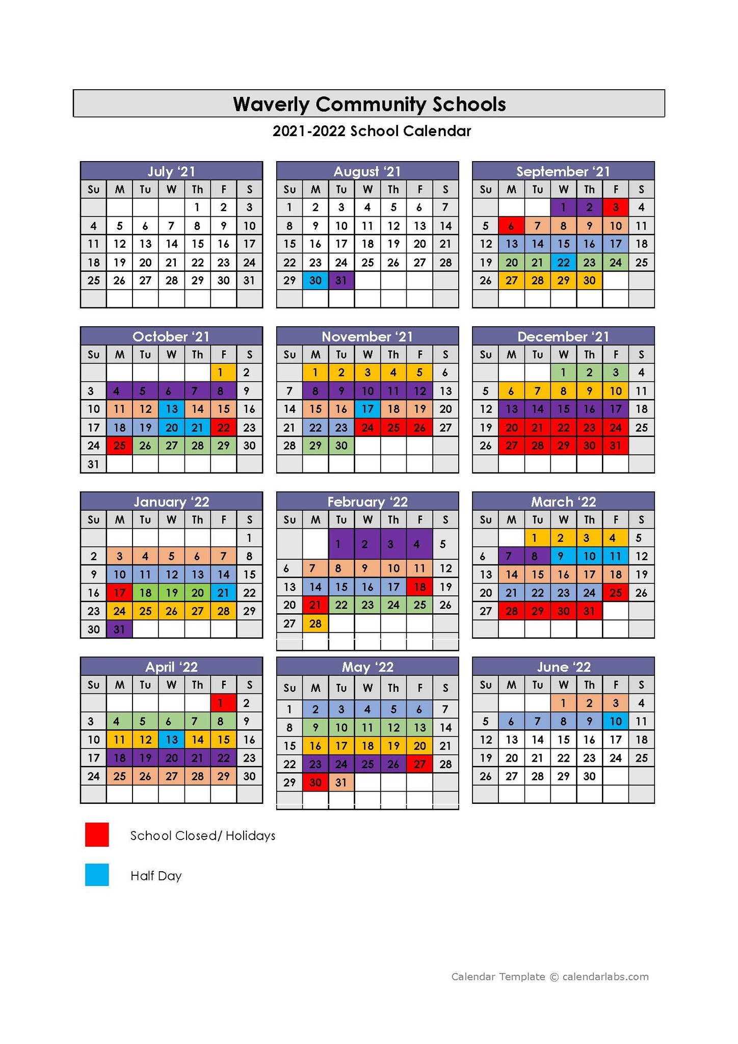 Waverly Academic calendar